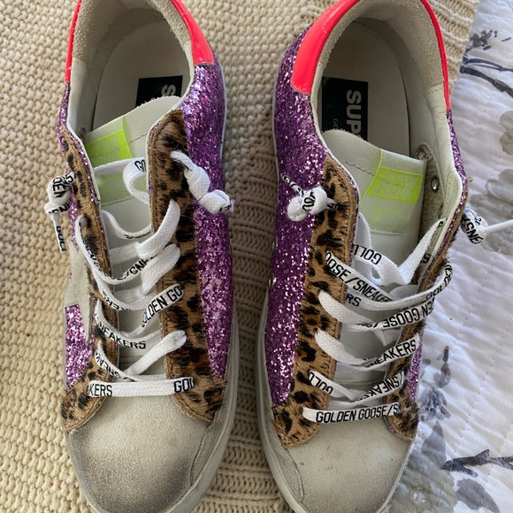 Super-Star sneakers with pink glitter and leopard-print pony skin inserts - Picture 12 of 13